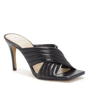 Vince Camuto Sarendie Square Toe Black Leather Heels Size 8